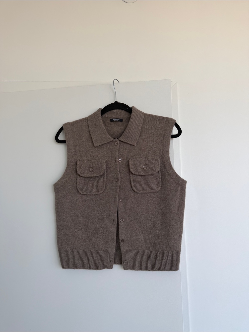 Massimo Dutti Taupe Button-Up Sleeveless Knit Vest